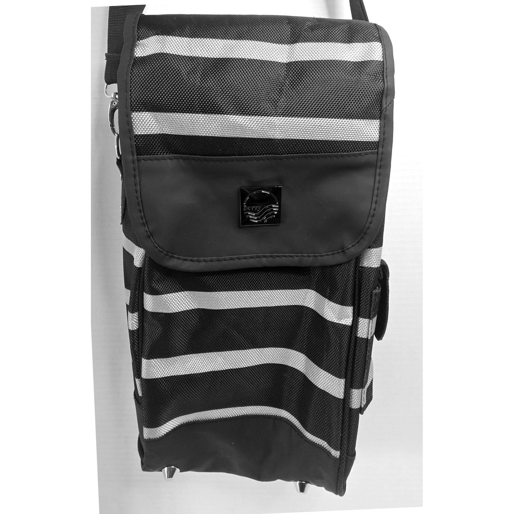 Savvy Insulated Wine Tote Bag 2 Bottle Carrier Black Silver Striped Travel